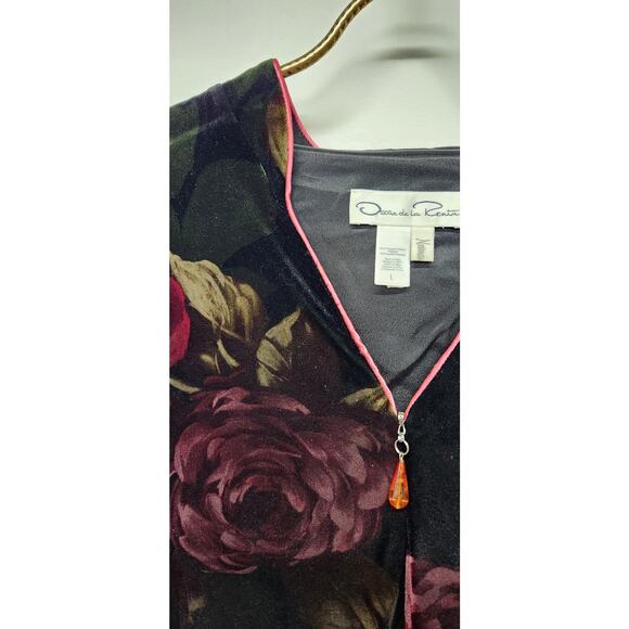 Vintage Oscar De La Rente Black Floral Velvet Long Night Gown/Dress, Size Large - Picture 3 of 11